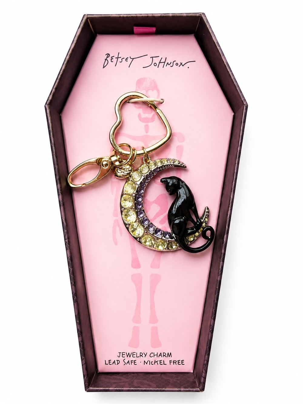 Betsey Johnson "Black Cat on Moon" keychain and bag charm